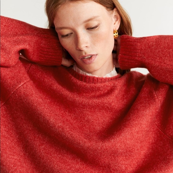 Mango S Sweater Fine Knit Coral Red Pumpkin Spice Jumper Wool Cozy MNG Pullover - Picture 7 of 8